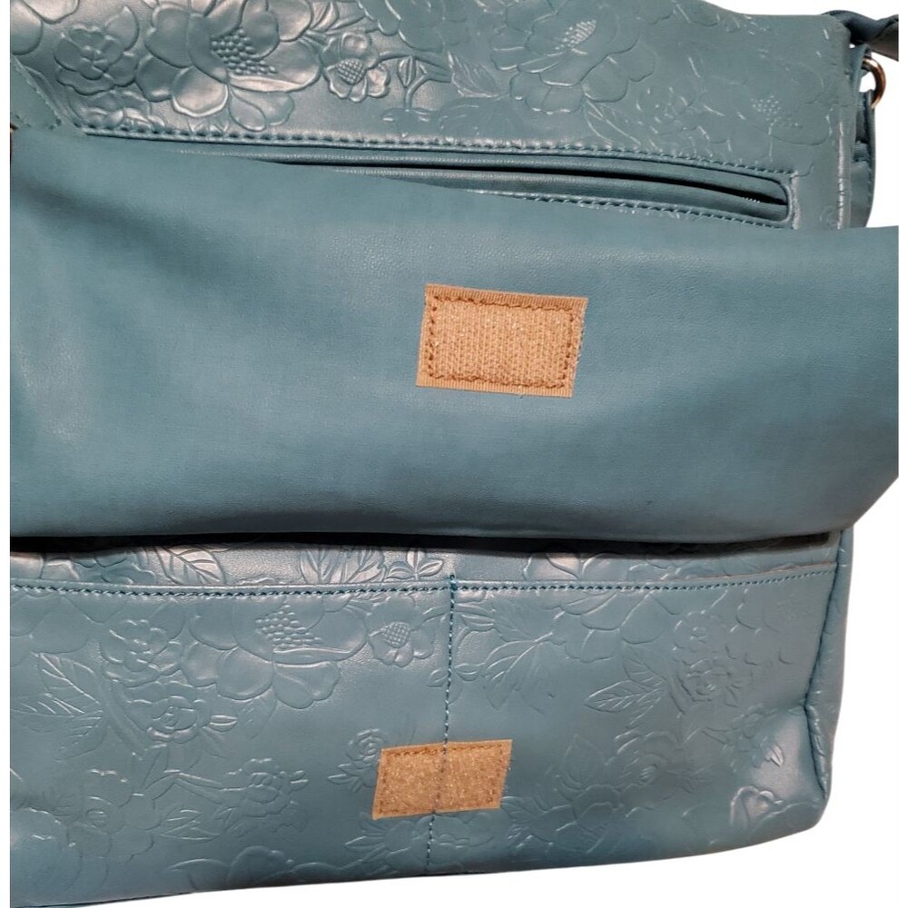 MultiSac Lorraine Crossbody Bag Beach Glass Flowers Blue Teal Floral Embossed - Picture 5 of 10